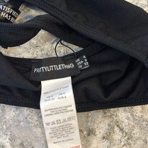 👙 Pretty Little Thing Black Knotted Rib Bikini Top - Size 0 - New With Tags - Picture 5 of 5